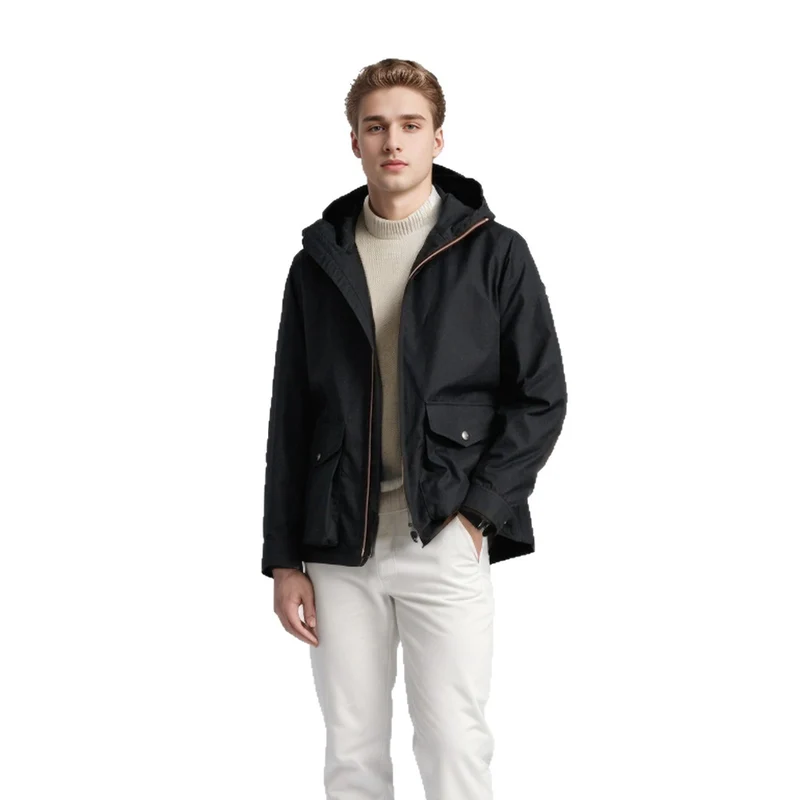 Herren Leichte Kapuzenjacke im urbanen Minimalstil mit Zwei-Wege-Reißverschluss und Pattentaschen Drune