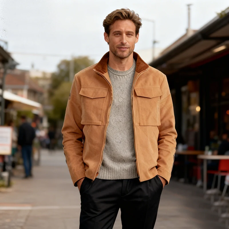 Herren Kurzjacke im Overshirt-Look mit zwei markanten Pattentaschen und Stehkragen Drune