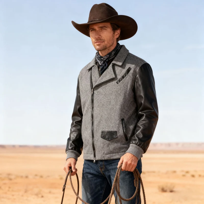 Herren Kurzjacke im Aviator‑Style mit Kontrastärmeln und asymmetrischem Reißverschluss Drune