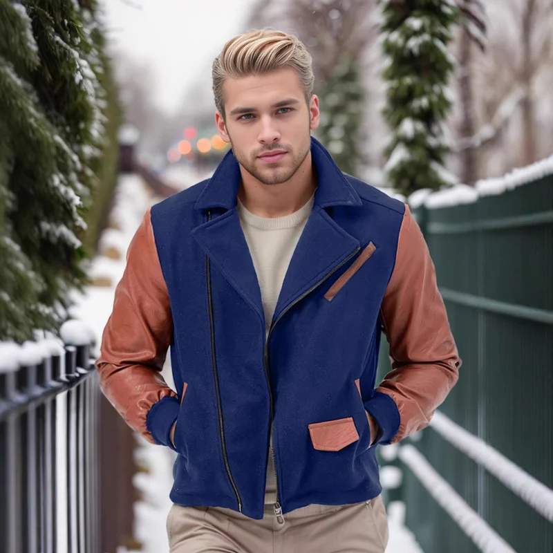 Herren Kurzjacke im Aviator‑Style mit Kontrastärmeln und asymmetrischem Reißverschluss Drune