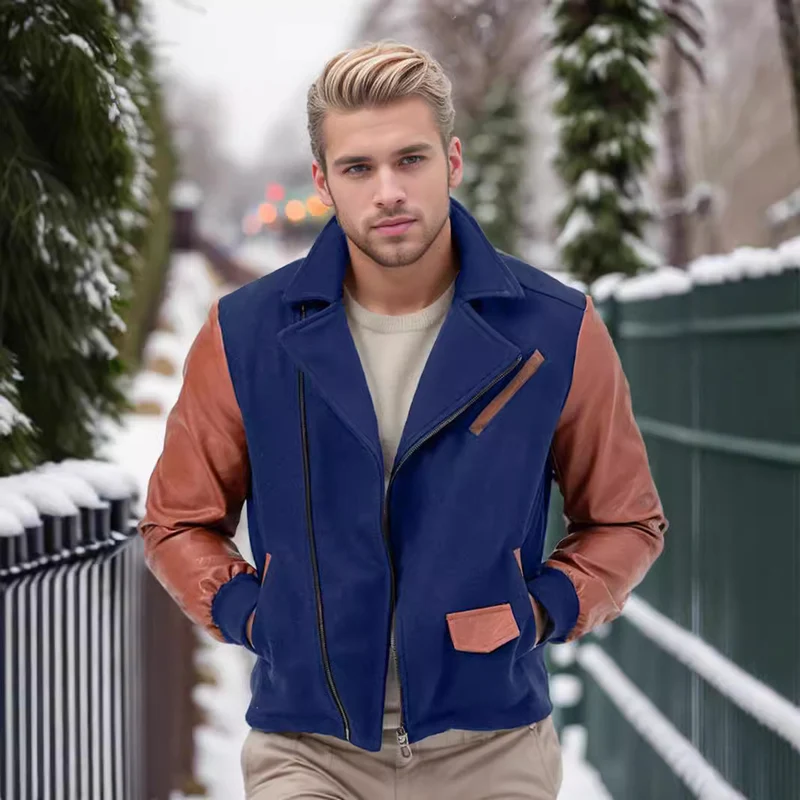 Herren Kurzjacke im Aviator‑Style mit Kontrastärmeln und asymmetrischem Reißverschluss Drune
