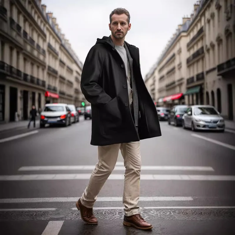 Herren Kapuzenmantel im Oversize-Schnitt mit Teddyfutter Drune