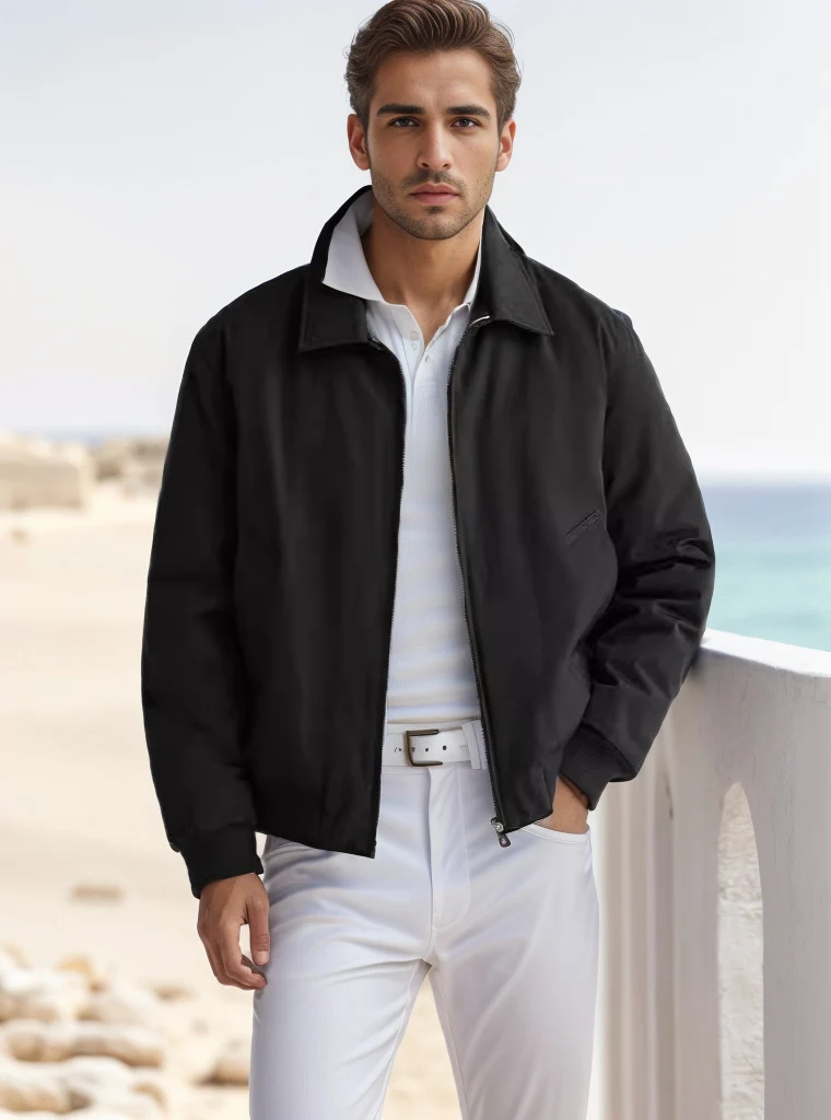 Herren Harrington-Jacke mit Reißverschluss, leicht gefüttert und Rippbündchen Drune