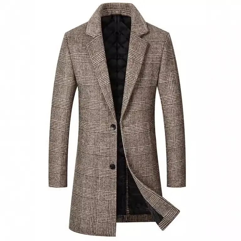 Herren Glencheck-Wollmix-Mantel mit gesteppter Thermofütterung und schmaler Silhouette Drune