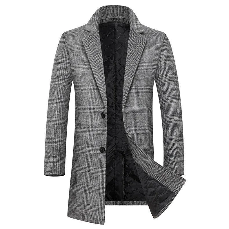 Herren Glencheck-Wollmix-Mantel mit gesteppter Thermofütterung und schmaler Silhouette Drune