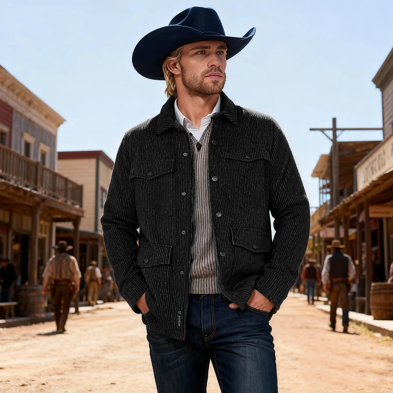 Herren Gerippte Cordjacke mit Pattentaschen und Hemdkragen Drune