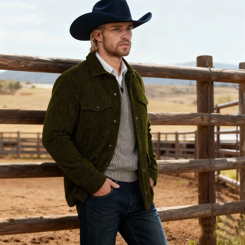 Herren Gerippte Cordjacke mit Pattentaschen und Hemdkragen Drune