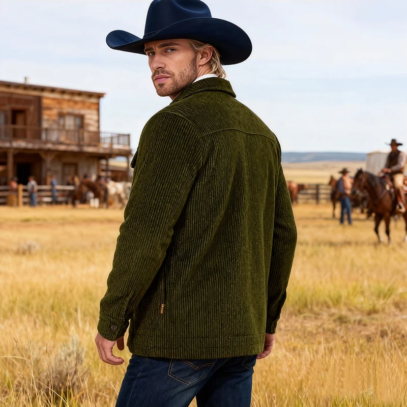 Herren Gerippte Cordjacke mit Pattentaschen und Hemdkragen Drune