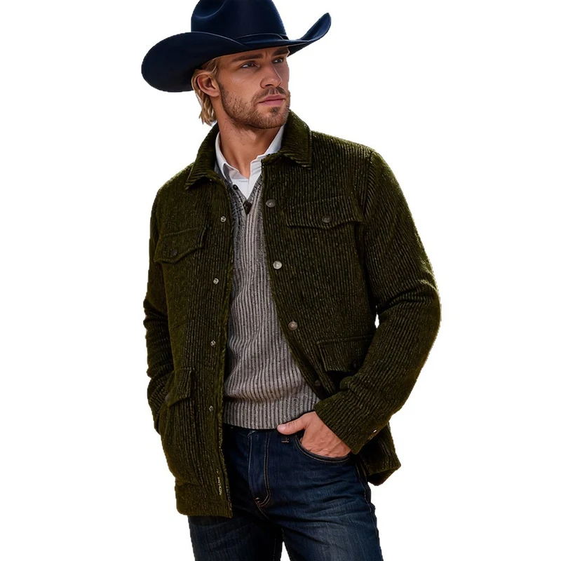Herren Gerippte Cordjacke mit Pattentaschen und Hemdkragen Drune