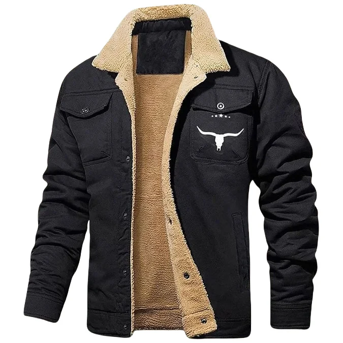 Herren gefütterte Sherpa-Canvas-Jacke mit Knopfleiste und Brusttaschen Drune
