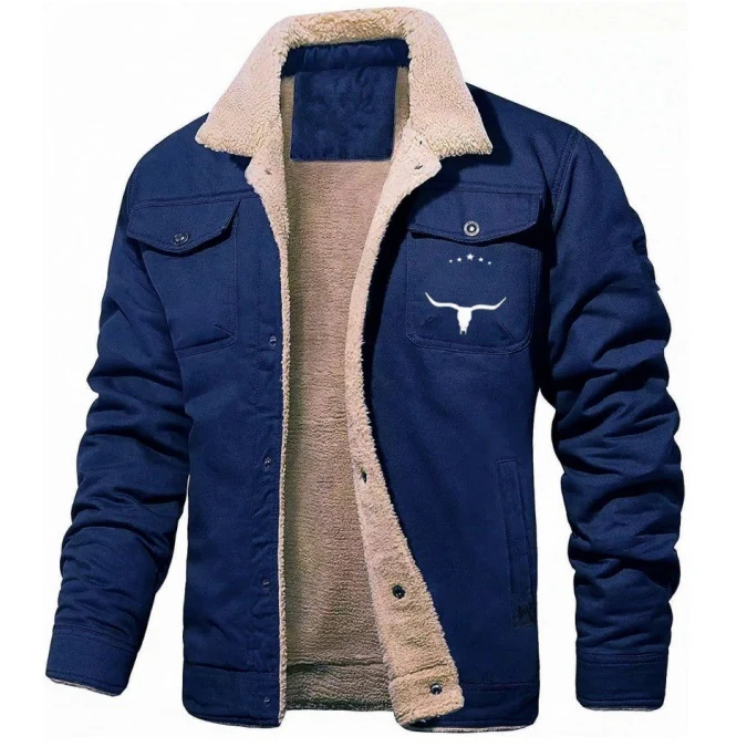Herren gefütterte Sherpa-Canvas-Jacke mit Knopfleiste und Brusttaschen Drune