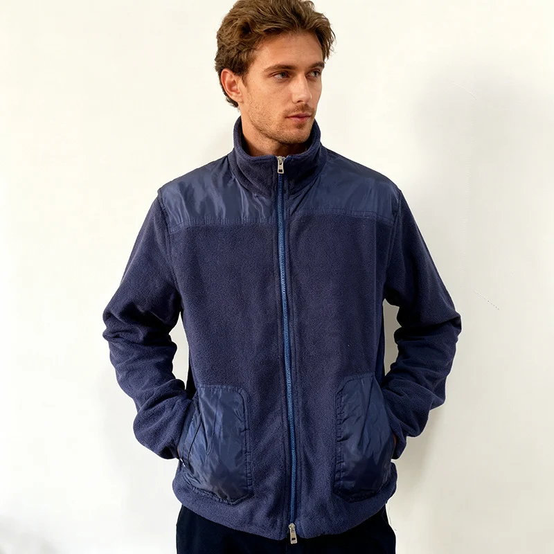 Herren Fleecejacke mit Stehkragen, Zwei‑Material‑Panel und Reißverschluss Drune