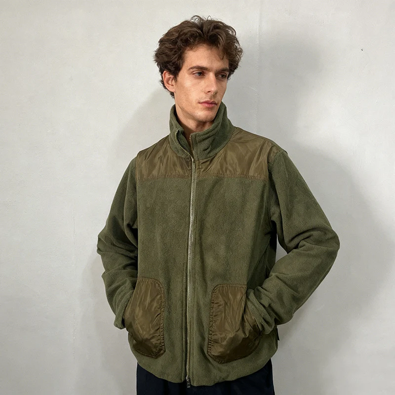 Herren Fleecejacke mit Stehkragen, Zwei‑Material‑Panel und Reißverschluss Drune