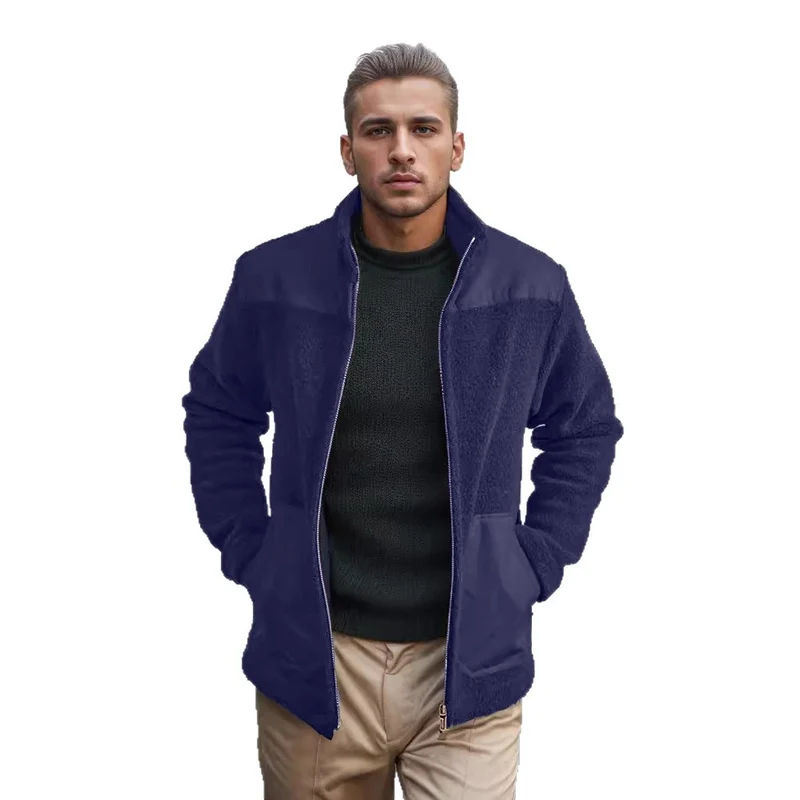 Herren Fleecejacke mit Stehkragen, Zwei‑Material‑Panel und Reißverschluss Drune