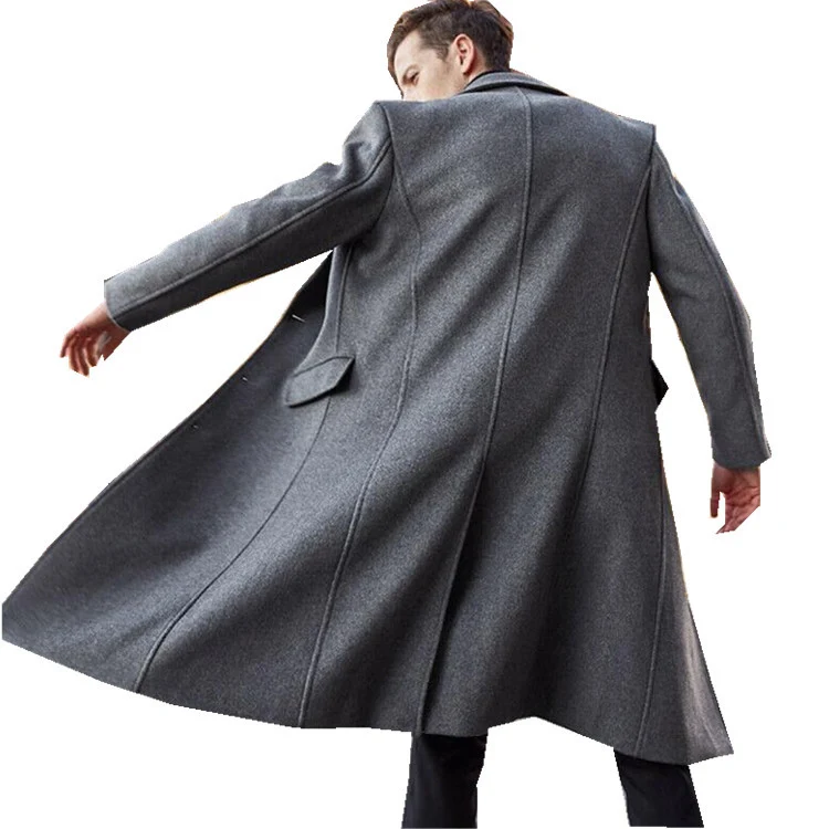 Herren Eleganter Longline-Mantel aus Wollmix mit schmaler Silhouette und Reverskragen Drune