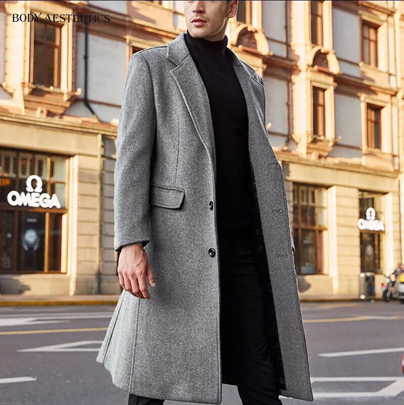 Herren Eleganter einreihiger Citymantel mit Reverskragen und Pattentaschen Drune
