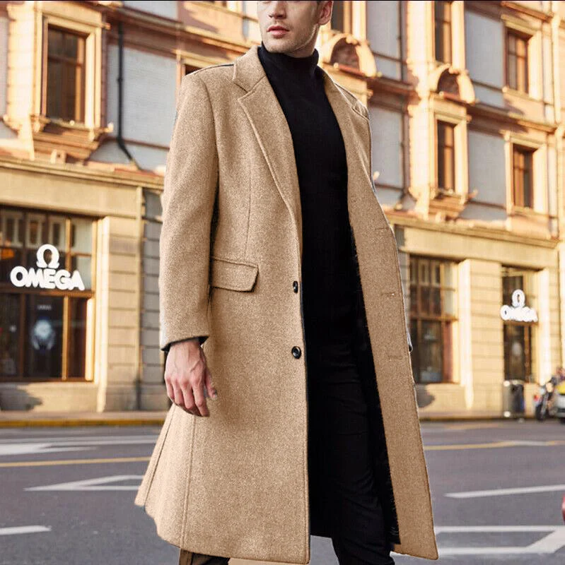Herren Eleganter einreihiger Citymantel mit Reverskragen und Pattentaschen Drune