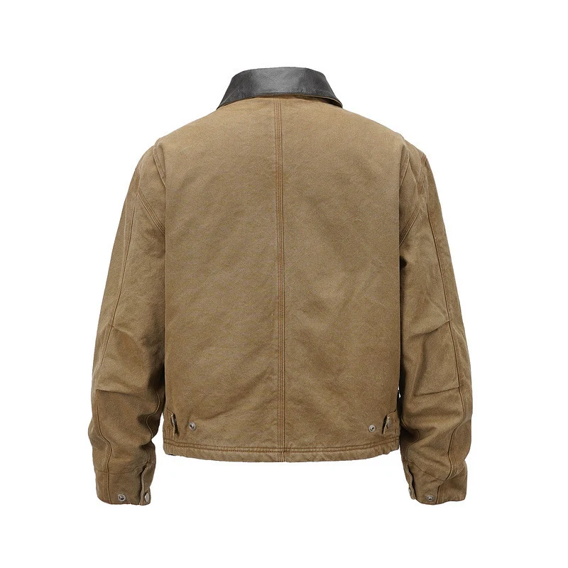 Herren Canvas-Fieldjacke im Overshirt-Look mit Lederkragen und aufgesetzten Pattentaschen Drune