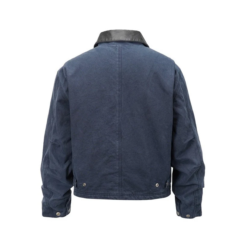 Herren Canvas-Fieldjacke im Overshirt-Look mit Lederkragen und aufgesetzten Pattentaschen Drune