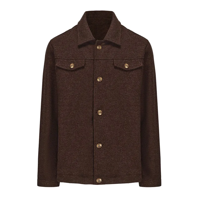 Herren Bouclé-Workerjacke mit Brusttaschen und Aufgesetzten Knöpfen Drune