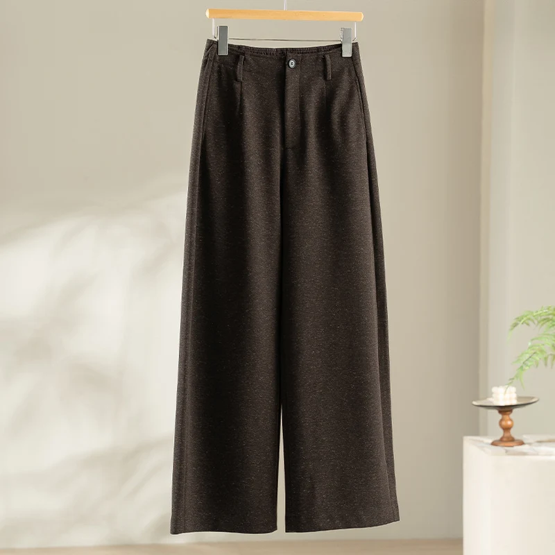 Damen Weitgeschnittene High‑Waist-Hose mit Bundfalten und fließender Wollmix-Qualität Drune