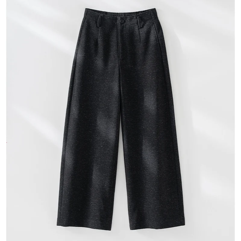 Damen Weitgeschnittene High‑Waist-Hose mit Bundfalten und fließender Wollmix-Qualität Drune