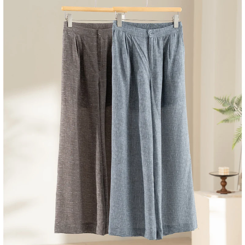 Damen Weite Plissee-Hose mit hohem Elastikbund und Relaxed-Fit Drune