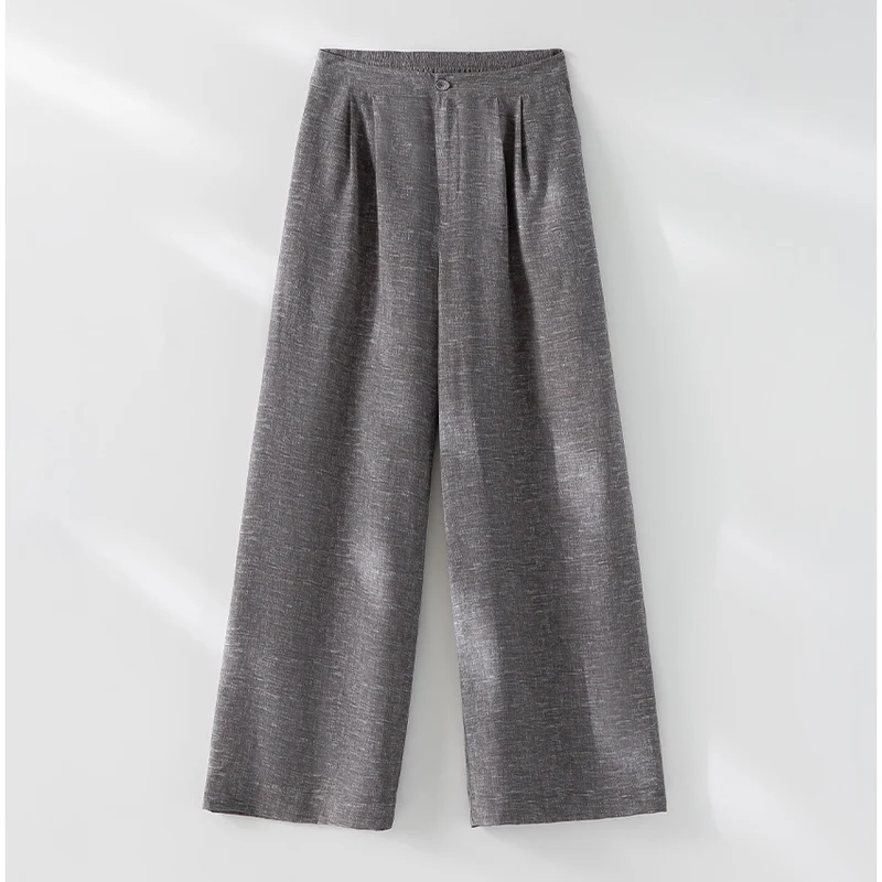 Damen Weite Plissee-Hose mit hohem Elastikbund und Relaxed-Fit Drune