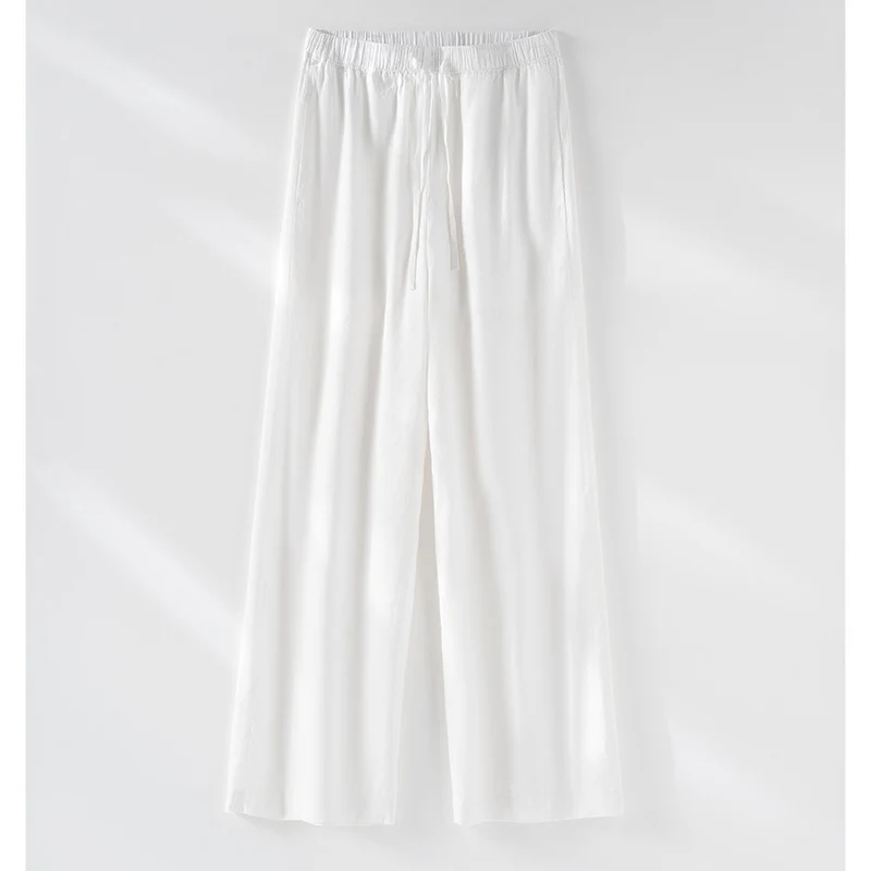 Damen Weite Leinenoptik-Hose mit Kordelzug und Palazzoschnitt Drune