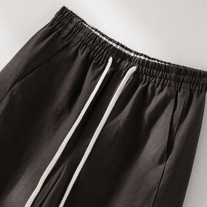 Damen Weite Leinenmix‑Hose mit elastischem Bund und Kordel Drune