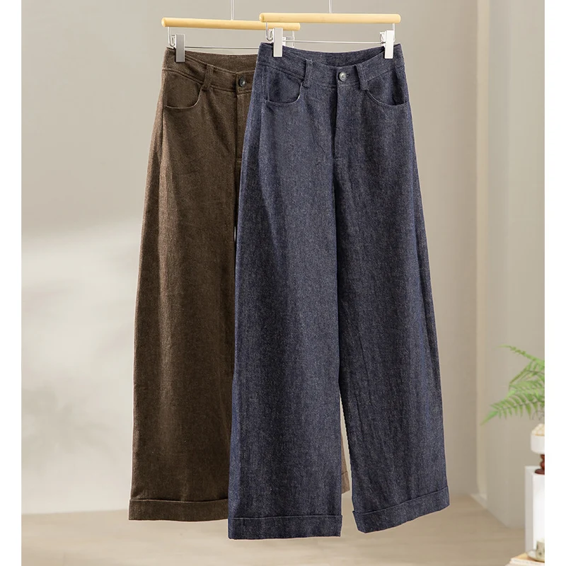 Damen Weite Hochgeschnittene Culotte‑Hose im Denim‑Look mit Aufschlag Drune