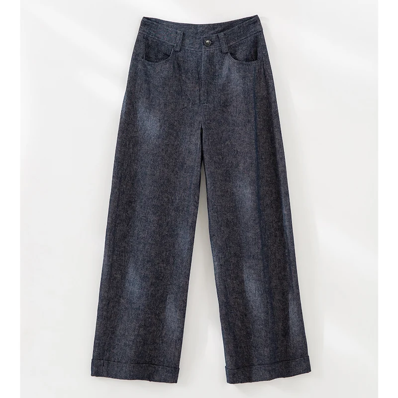 Damen Weite Hochgeschnittene Culotte‑Hose im Denim‑Look mit Aufschlag Drune