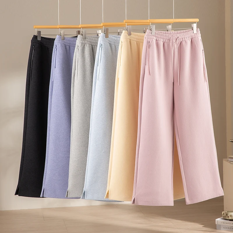 Damen Weite Highwaist Sweathose mit Tunnelzug, Eingrifftaschen und Saumschlitz Drune