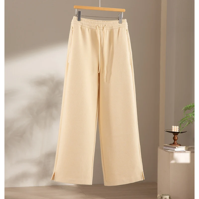 Damen Weite Highwaist Sweathose mit Tunnelzug, Eingrifftaschen und Saumschlitz Drune