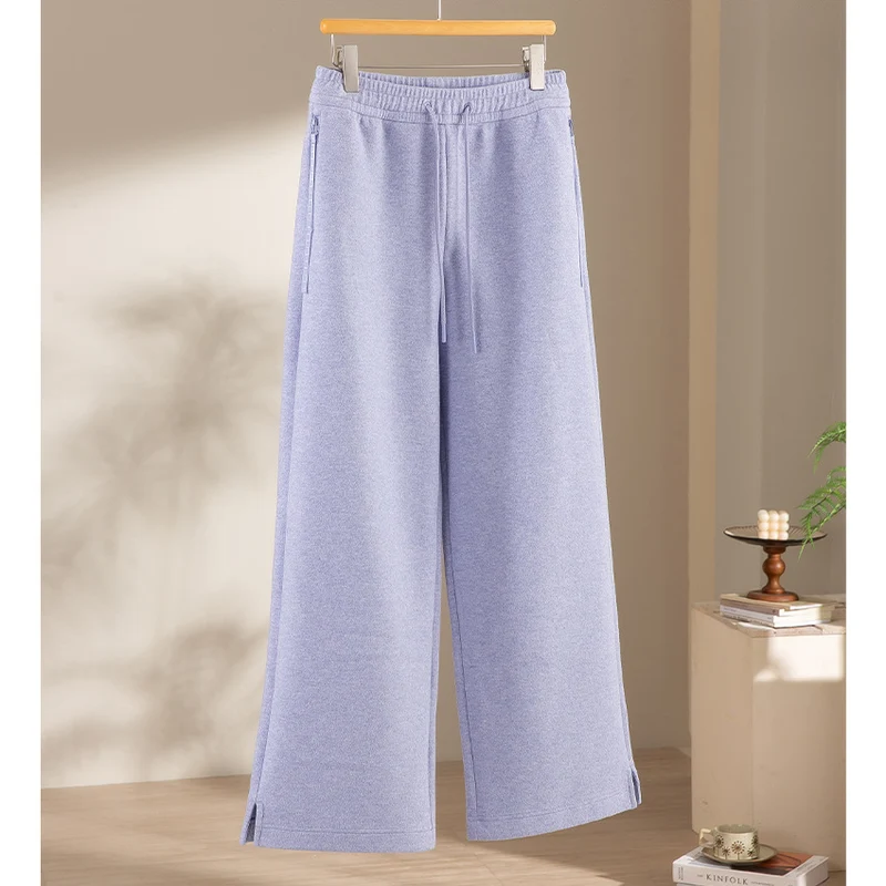 Damen Weite Highwaist Sweathose mit Tunnelzug, Eingrifftaschen und Saumschlitz Drune