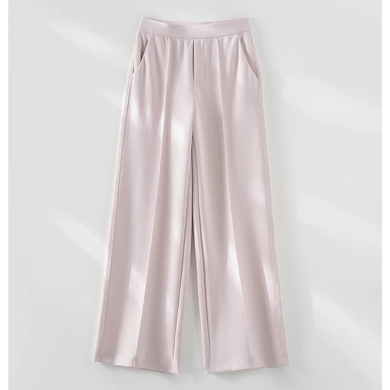 Damen Weite Highwaist-Hose mit Bügelfalte, elastischem Bund und Eingrifftaschen Drune