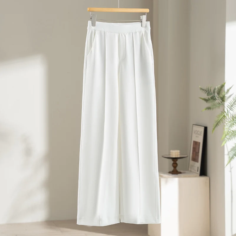 Damen Weite Highwaist-Hose mit Bügelfalte, elastischem Bund und Eingrifftaschen Drune