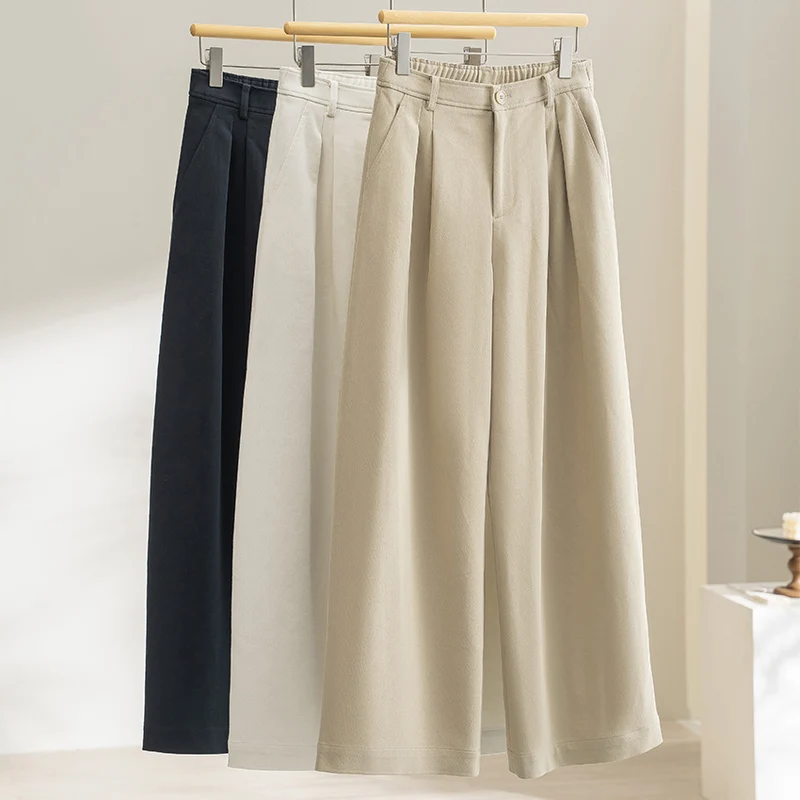 Damen Weite High‑Waist‑Hose mit Bundfalten und elastischem Rückteil Drune