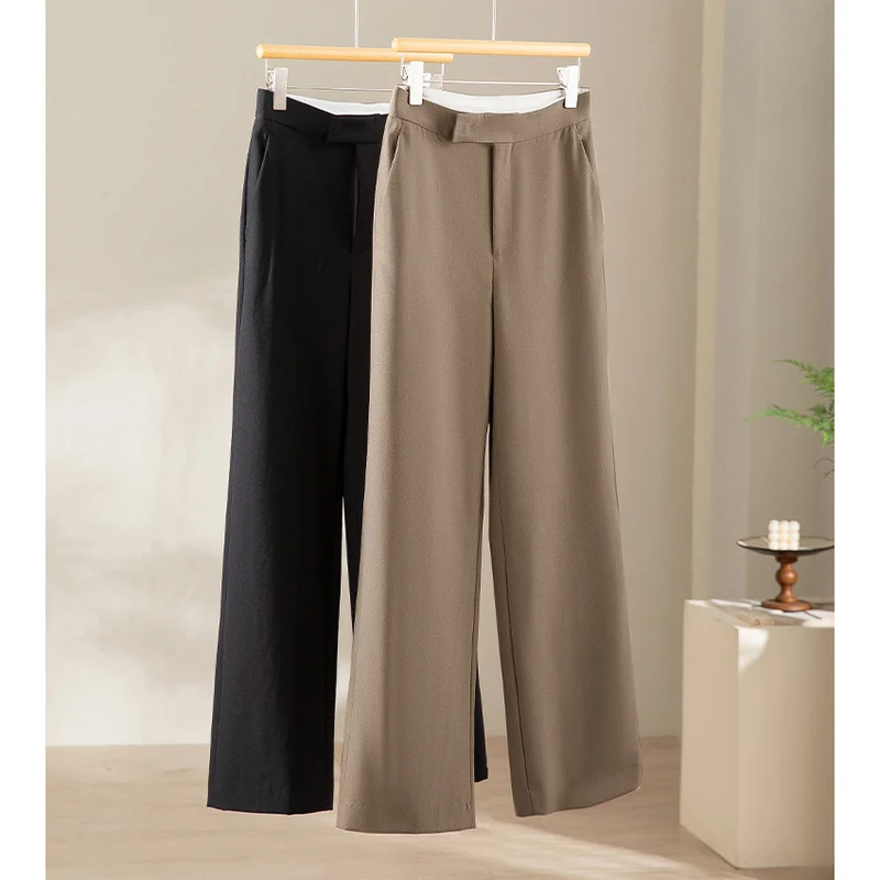 Damen Weite High‑Waist-Hose in Satin‑Optik mit Bügelfalte und seitlichen Eingrifftaschen Drune