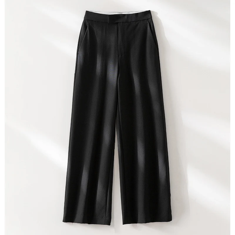 Damen Weite High‑Waist-Hose in Satin‑Optik mit Bügelfalte und seitlichen Eingrifftaschen Drune