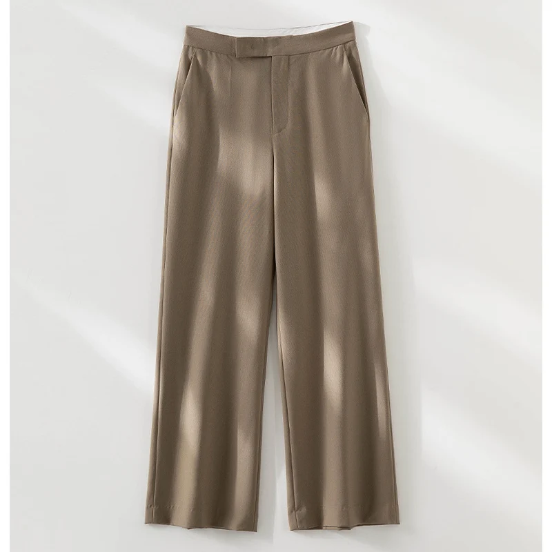 Damen Weite High‑Waist-Hose in Satin‑Optik mit Bügelfalte und seitlichen Eingrifftaschen Drune