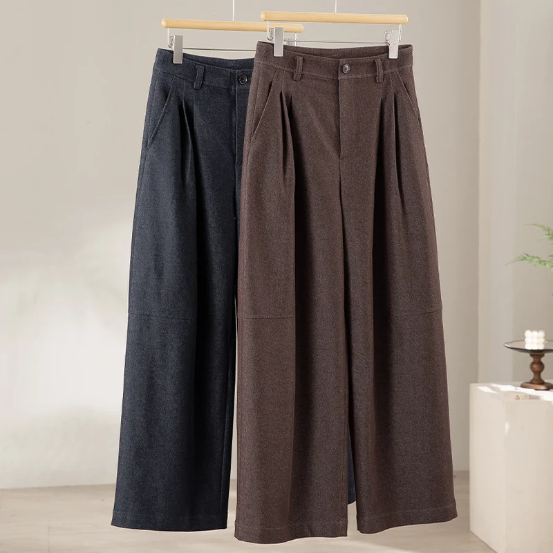 Damen Weite Faltenhose mit hoher Taille und Cropped-Schnitt Drune