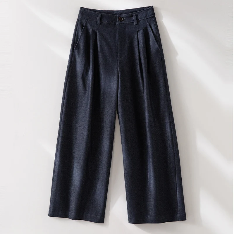 Damen Weite Faltenhose mit hoher Taille und Cropped-Schnitt Drune