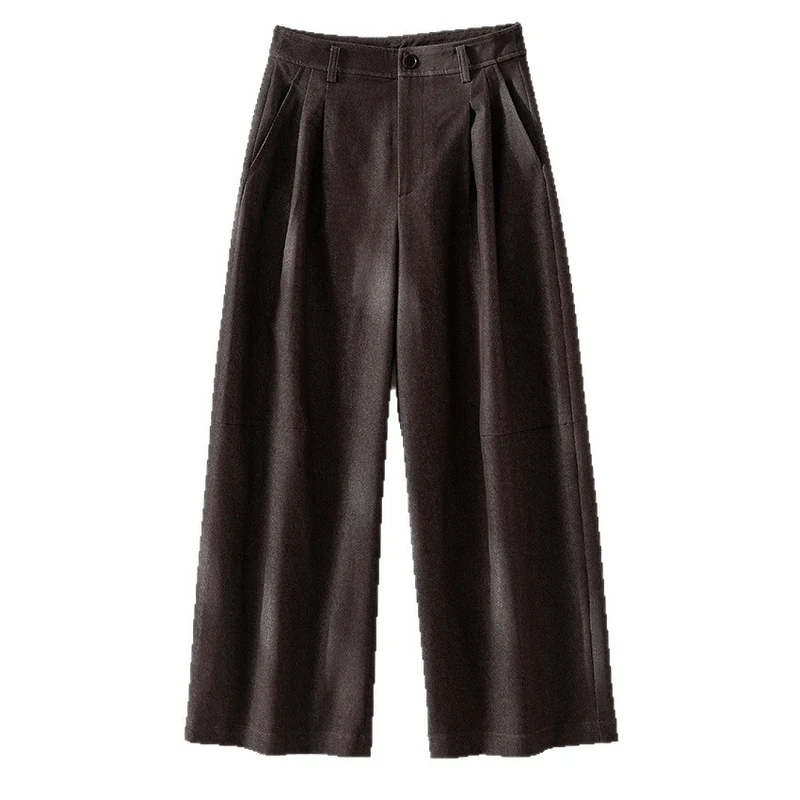 Damen Weite Faltenhose mit hoher Taille und Cropped-Schnitt Drune
