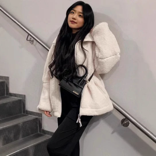 Damen Weit geschnittene Teddy-Fleecejacke mit hohem Stehkragen Drune