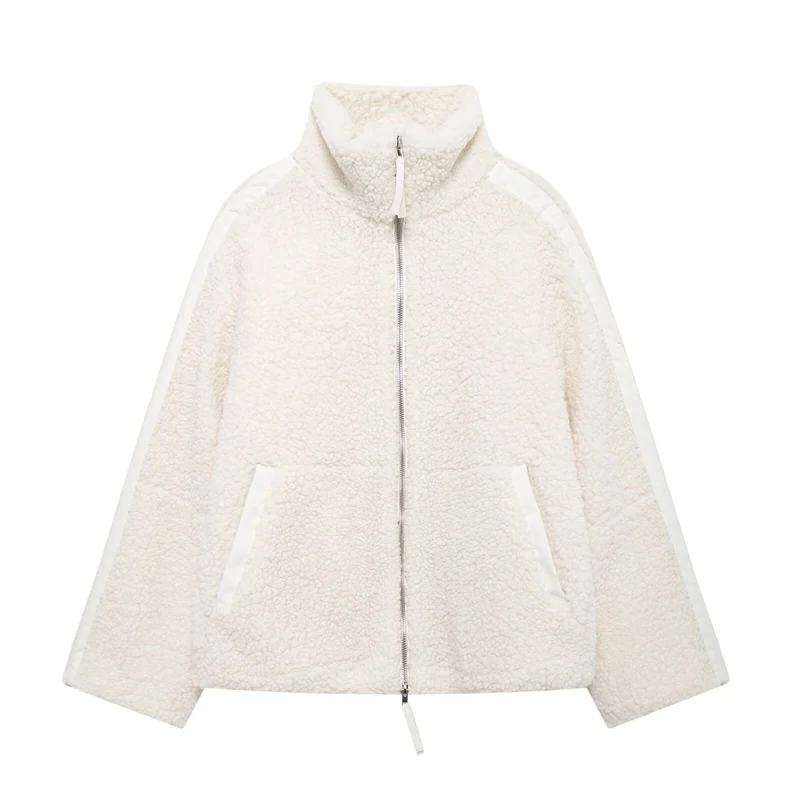 Damen Weit geschnittene Teddy-Fleecejacke mit hohem Stehkragen Drune