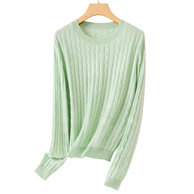 Damen weicher Zopfstrick-Pullover aus Feinstrick mit Rundhalsausschnitt und Rippbündchen Drune