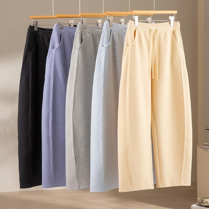Damen Weiche High‑Waist Jogginghose aus Teddyfleece mit weitem Bein und Kordelzug Drune