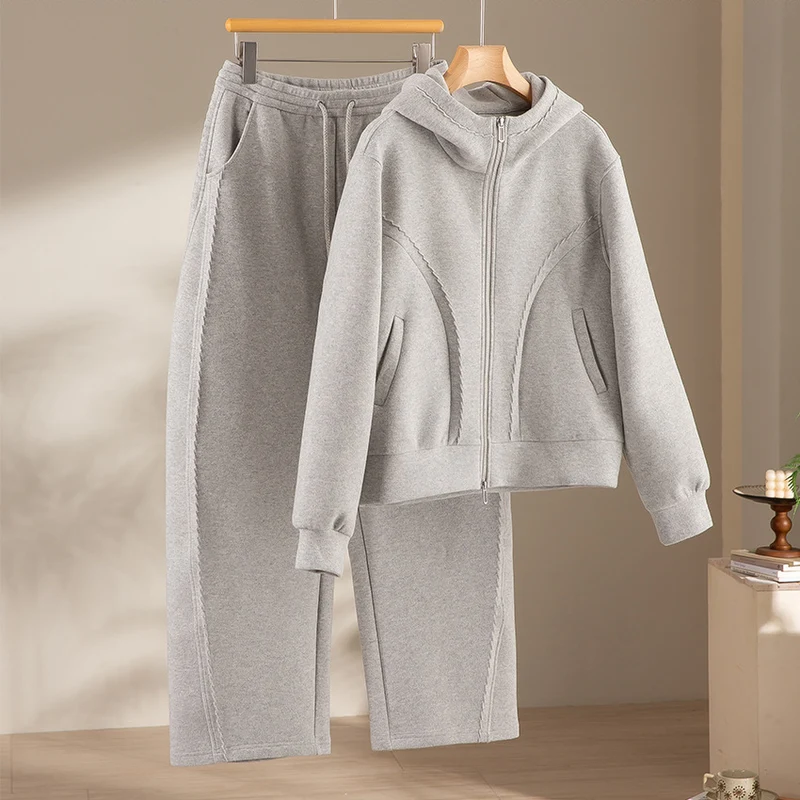 Damen Weiche High‑Waist Jogginghose aus Teddyfleece mit weitem Bein und Kordelzug Drune