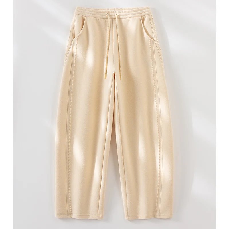 Damen Weiche High‑Waist Jogginghose aus Teddyfleece mit weitem Bein und Kordelzug Drune